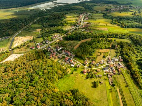 Stunning aerial shot of Garešnica showcasing lush landscapes and rustic homes.