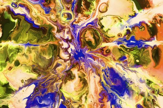 Vibrant abstract painting showcasing fluid dynamics with rich colors in a mesmerizing pattern.