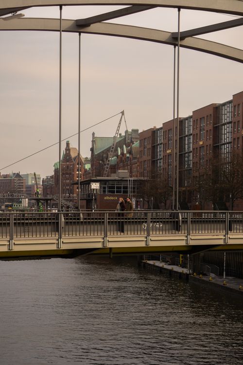 Free View of Hamburg's iconic architecture and canal, showcasing urban beauty and design. Stock Photo