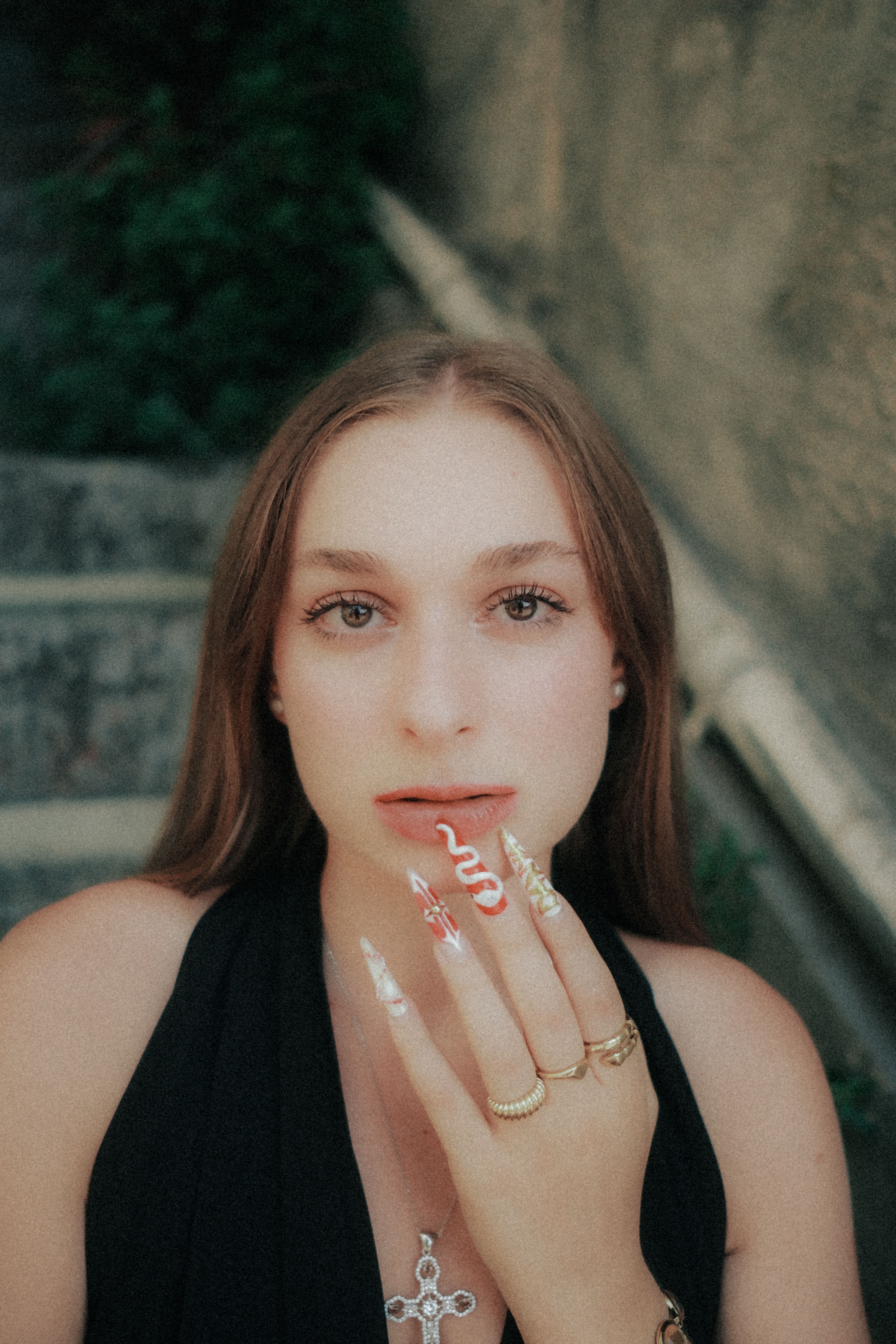 Portrait of a fashionable woman with creative nail art in İstanbul, Türkiye.