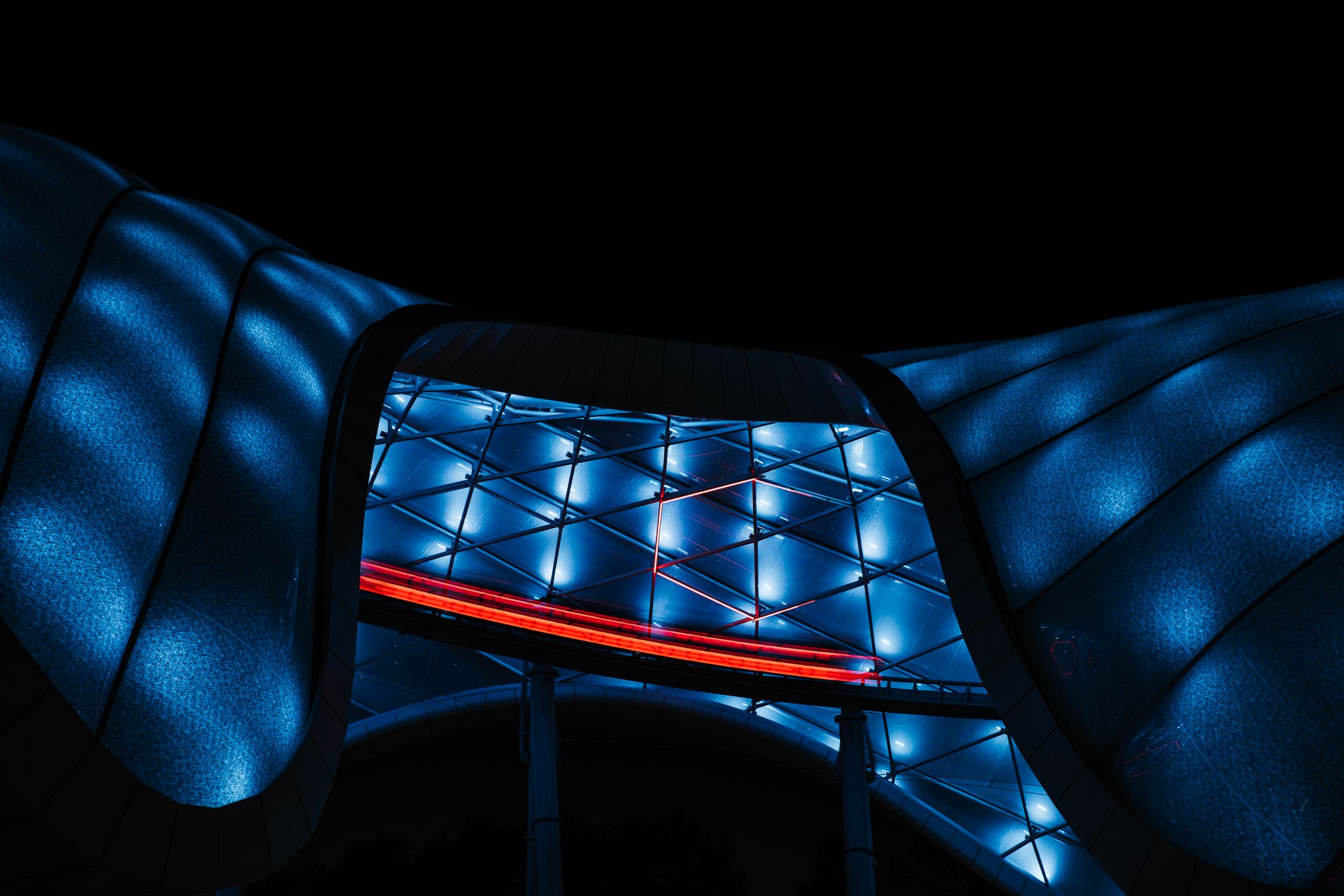 Futuristic Led Futuristic Blue LED Architectural Design at Night · Free Stock Photo