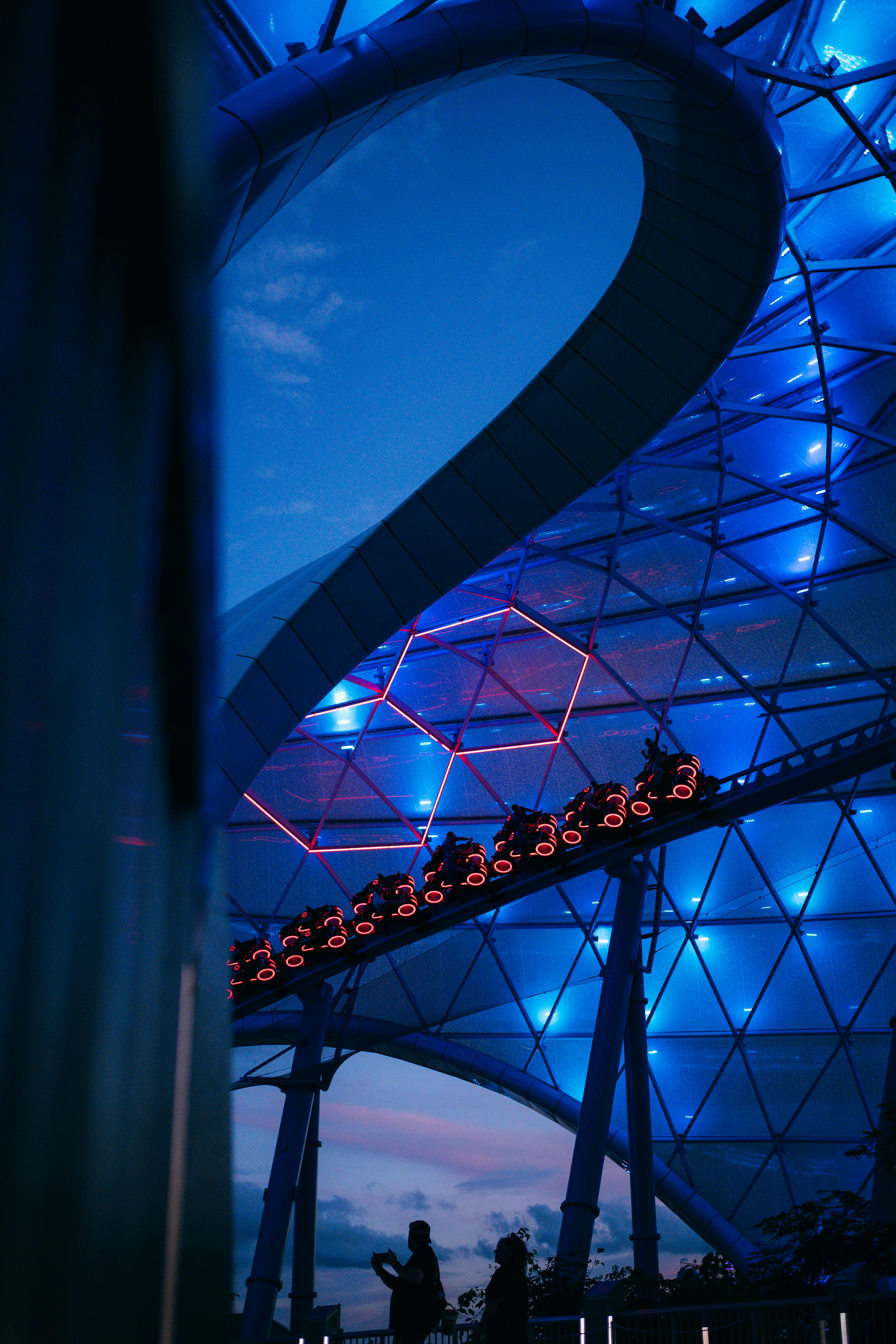 Futuristic Roller Coaster at Night