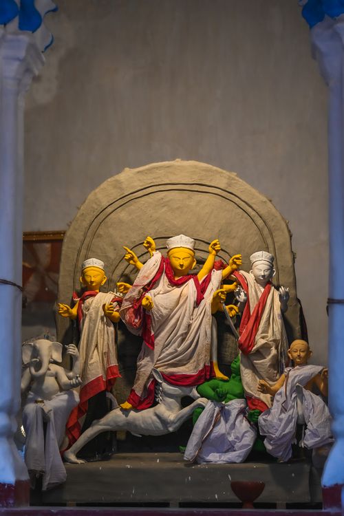 Free Colorful Durga idol with intricate details showcased in Kolkata during Durga Puja festival. Stock Photo