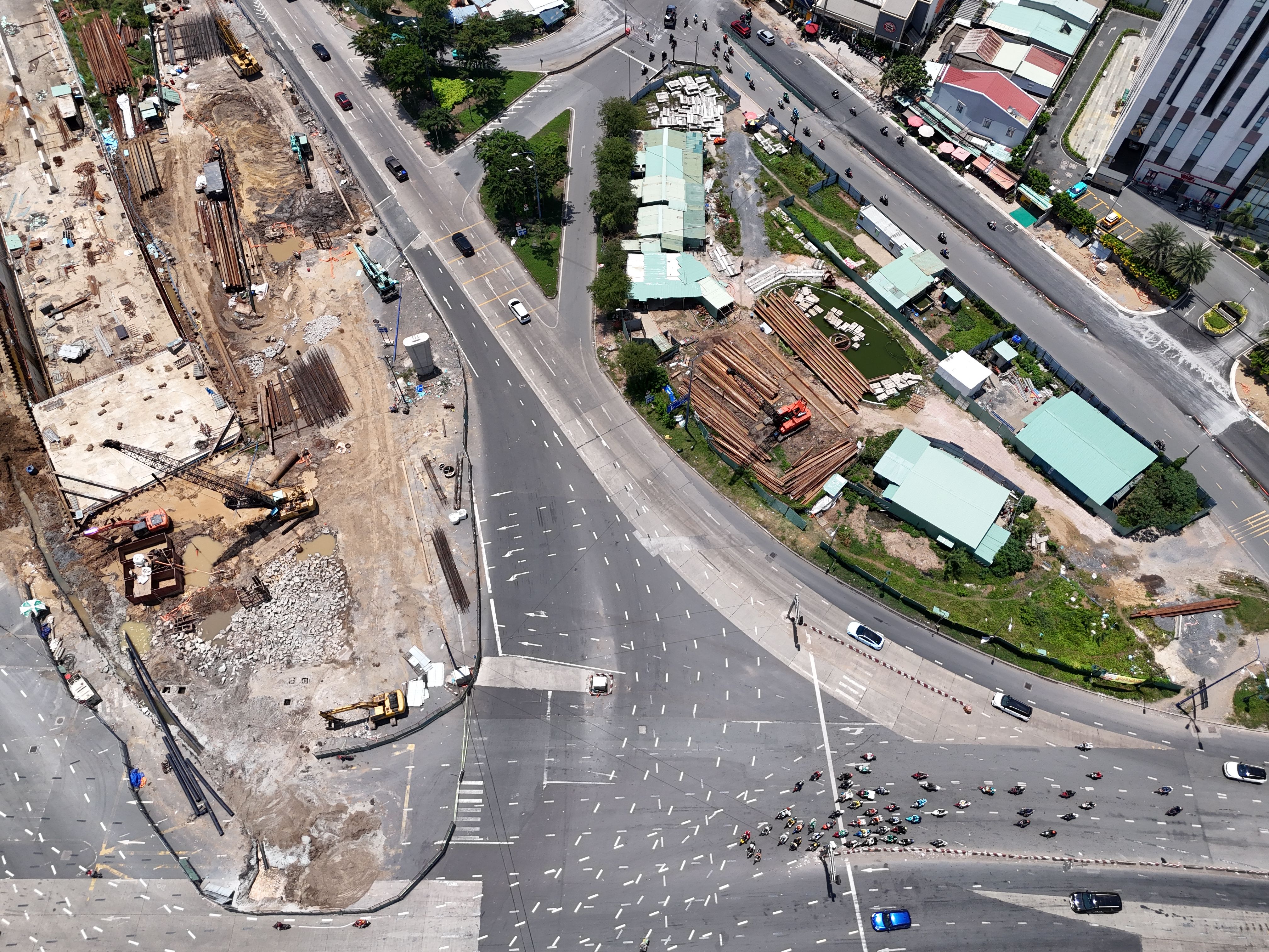 Aerial View of Urban Intersection and Construction Site · Free Stock Photo