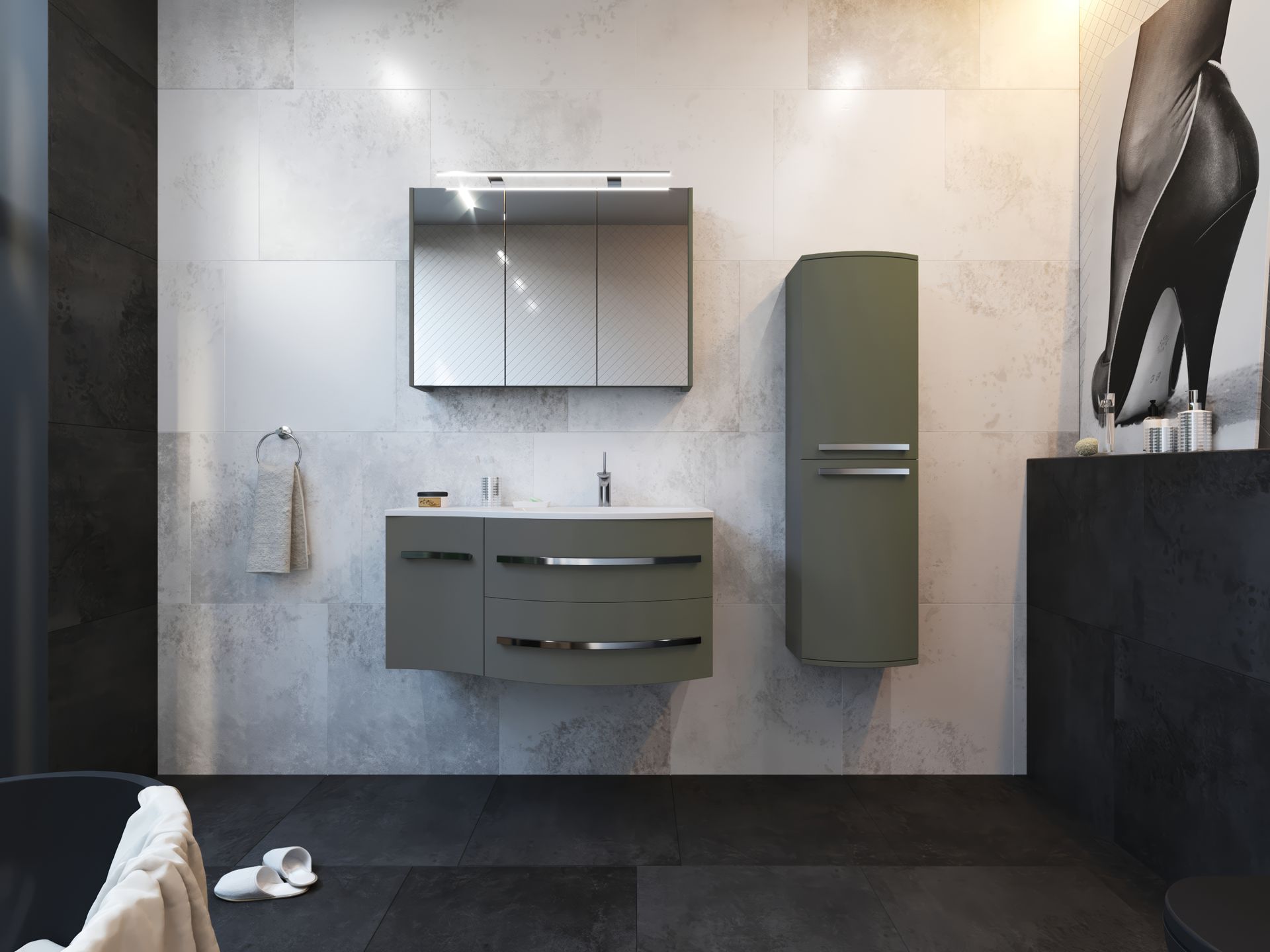 Sleek modern bathroom with stylish fixtures and elegant decor elements.