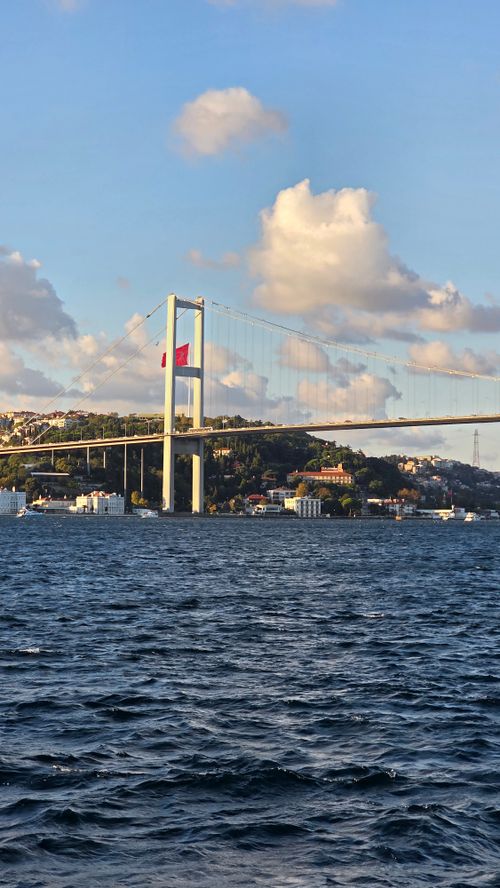 Free Scenic view of the Bosporus Bridge against the Istanbul skyline, highlighting urban and natural beauty. Stock Photo