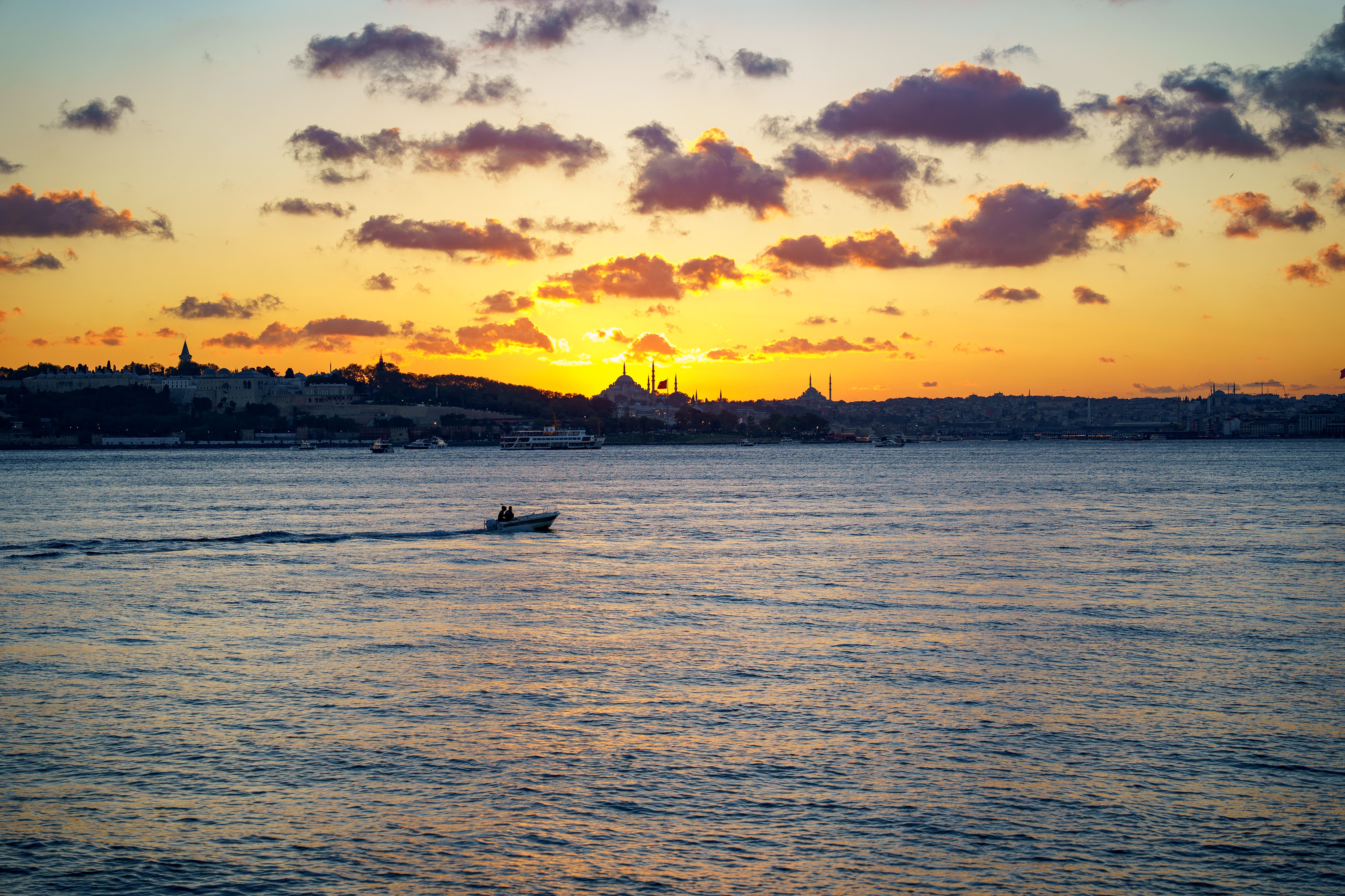Istanbul Bosphorus at Sunset with Boat · Free Stock Photo