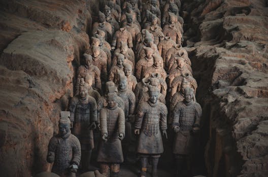 Terracotta Warriors excavation site in Xi'an, showcasing the ancient sculptures in detail.