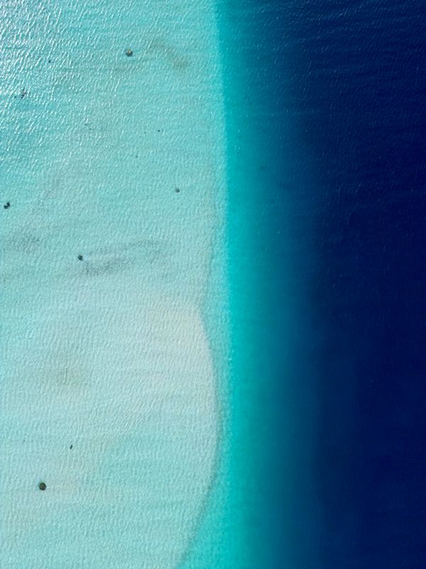 Aerial view of turquoise shallows meeting a pale sand bar — photo by Adrien Daurenjou on Pexels