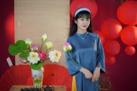 Elegant Woman in Traditional Dress with Lotus