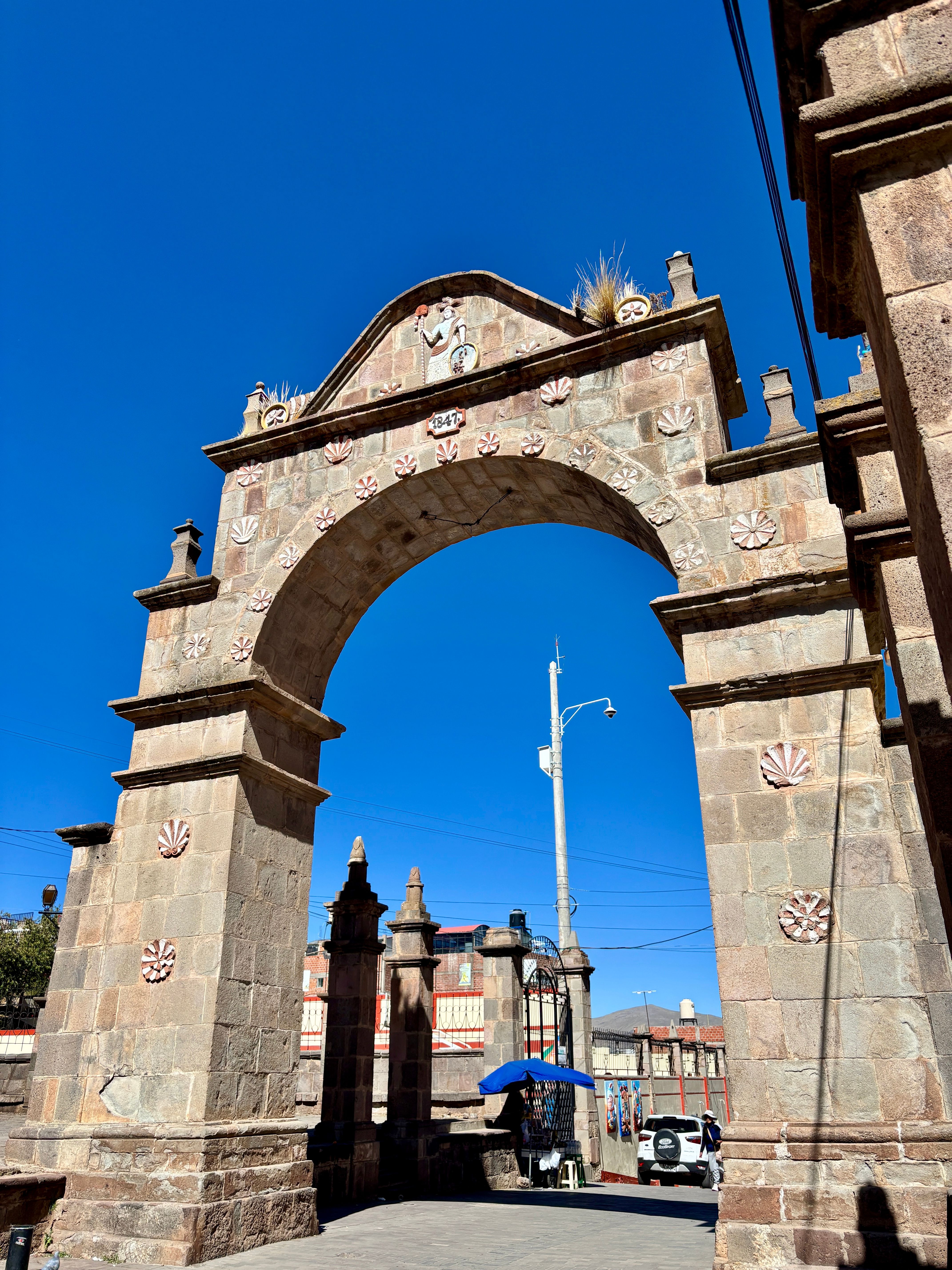 Historic stone arch in Juliaca, Peru