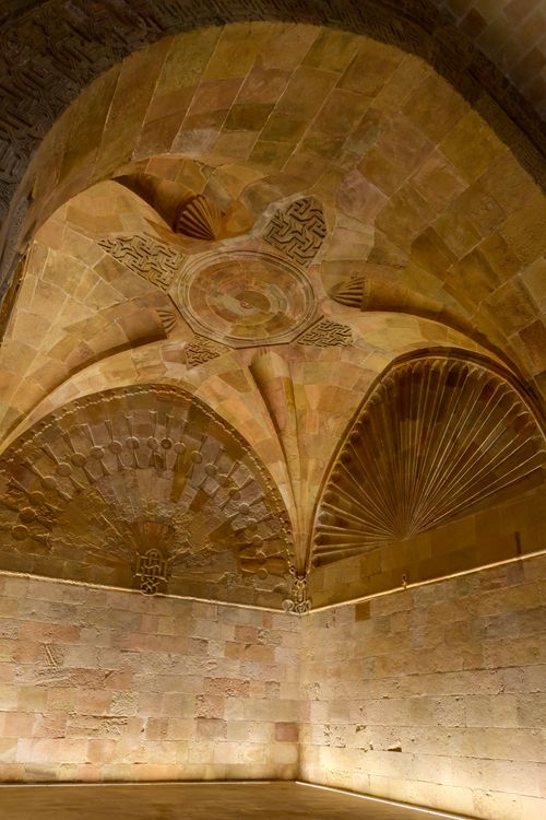 Free Beautifully carved stone ceiling with detailed patterns in a historic architectural site. Stock Photo
