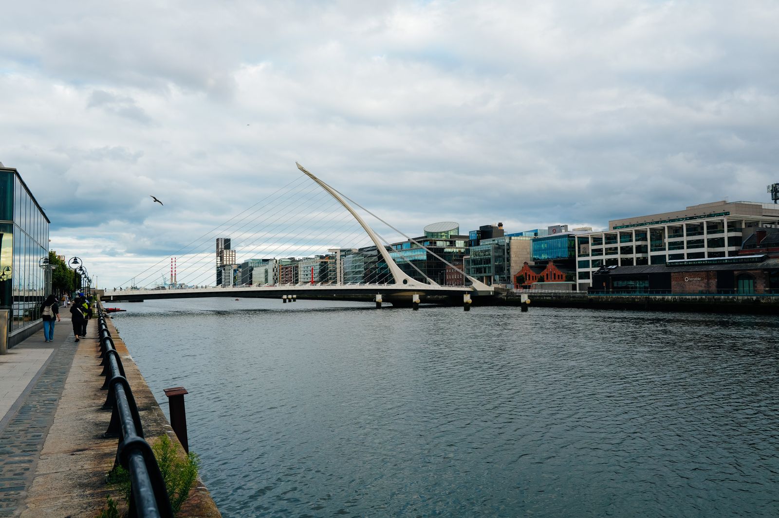 Dublin River Liffey aerial view with Samuel Beckett Bridge