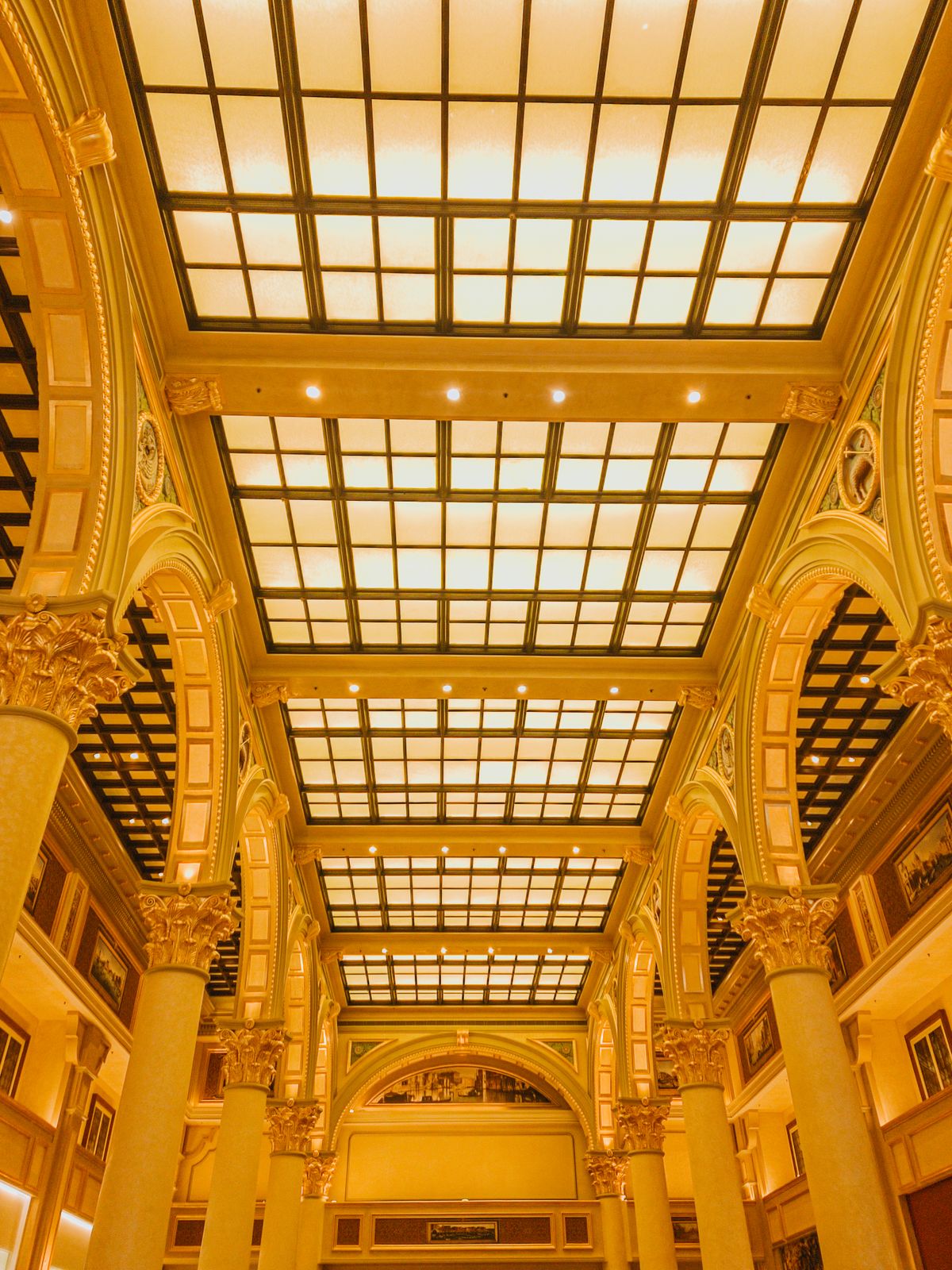 Modern integrated resort lobby and grand architectural atrium
