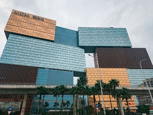 Free Impressive stacked block design of the MGM Cotai casino in Macao captured during the day. Stock Photo