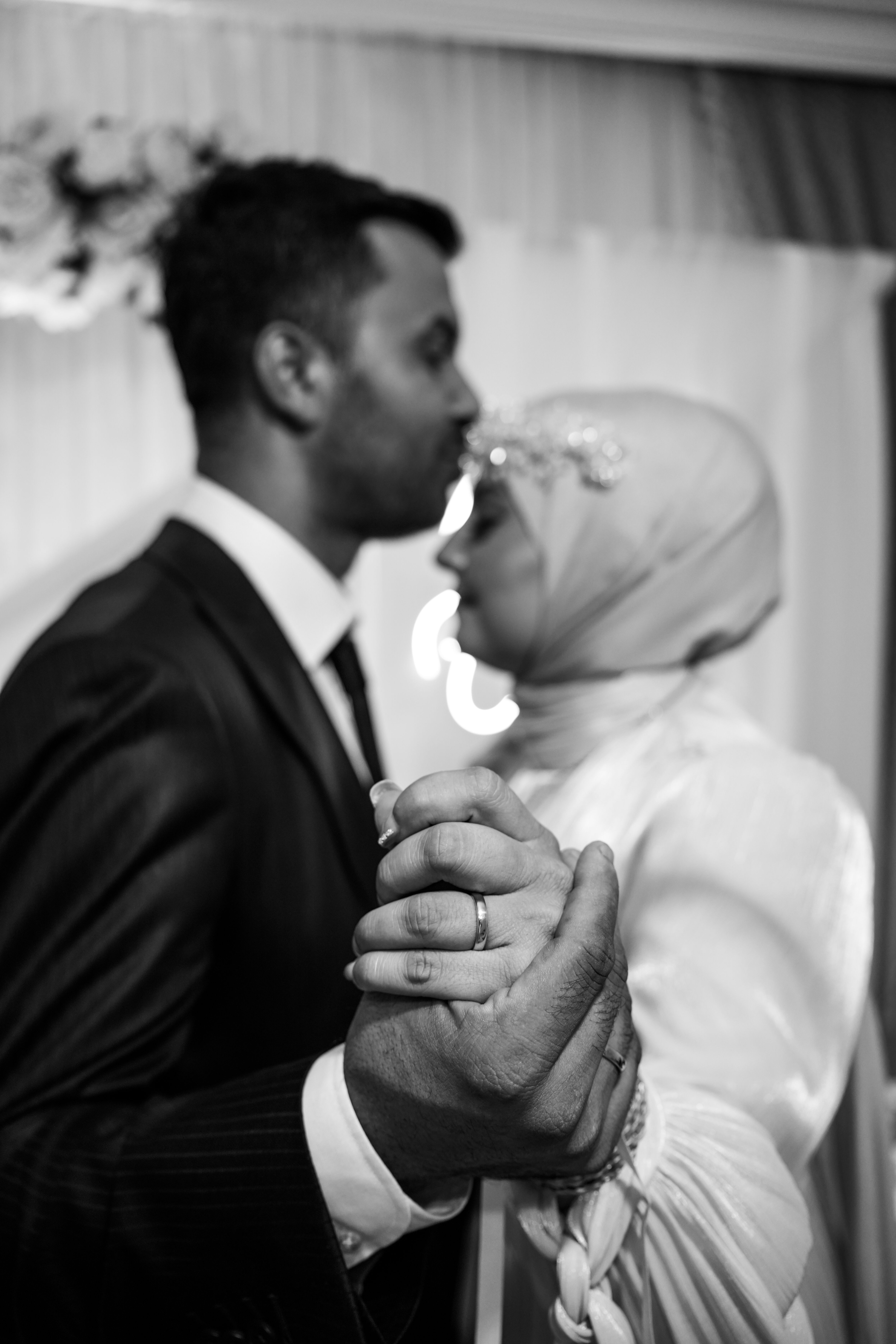 Touching Wedding Moment in Black and White · Free Stock Photo