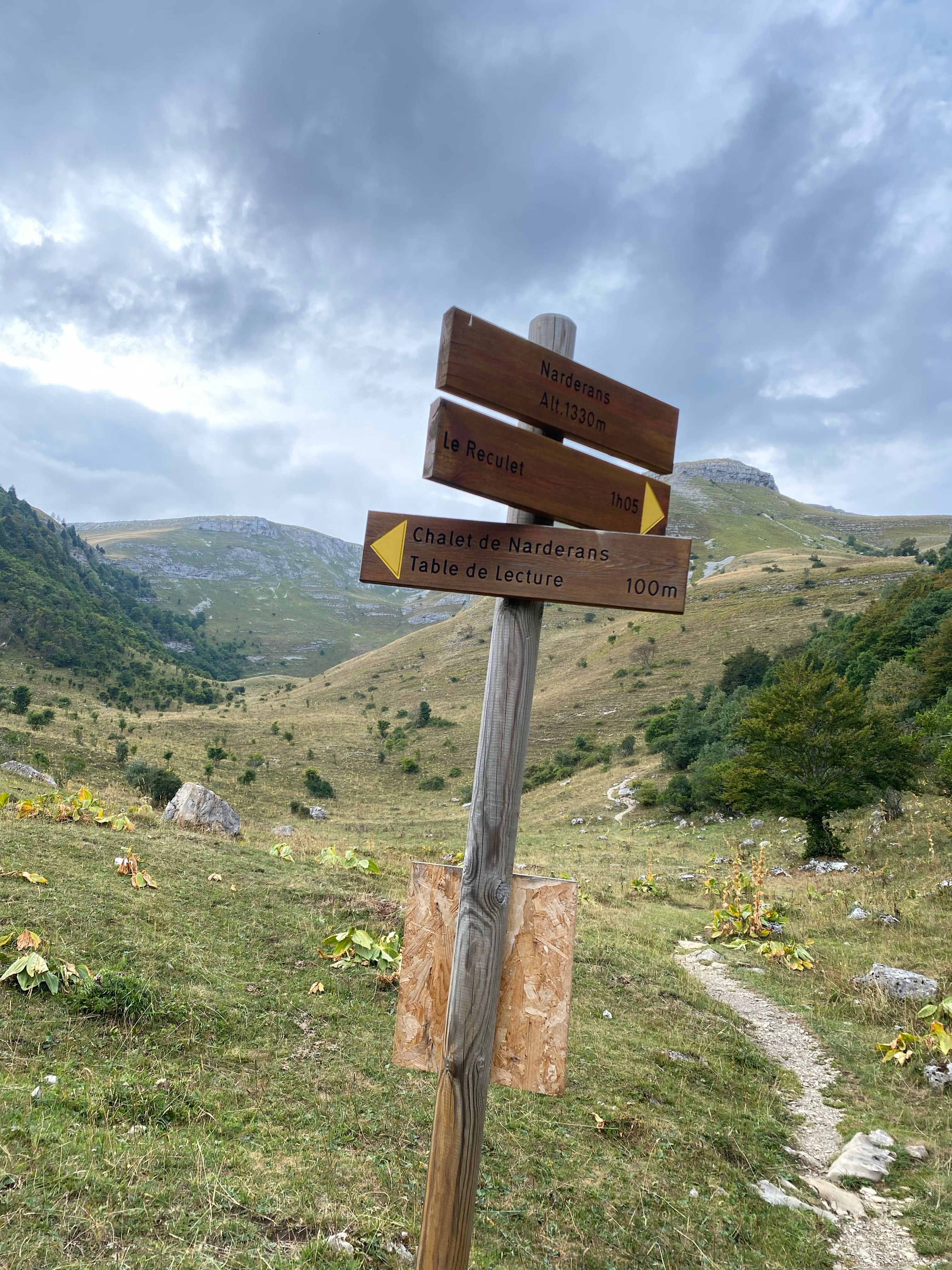 Mountain Trail Signpost in Scenic Valley Landscape · Free Stock Photo
