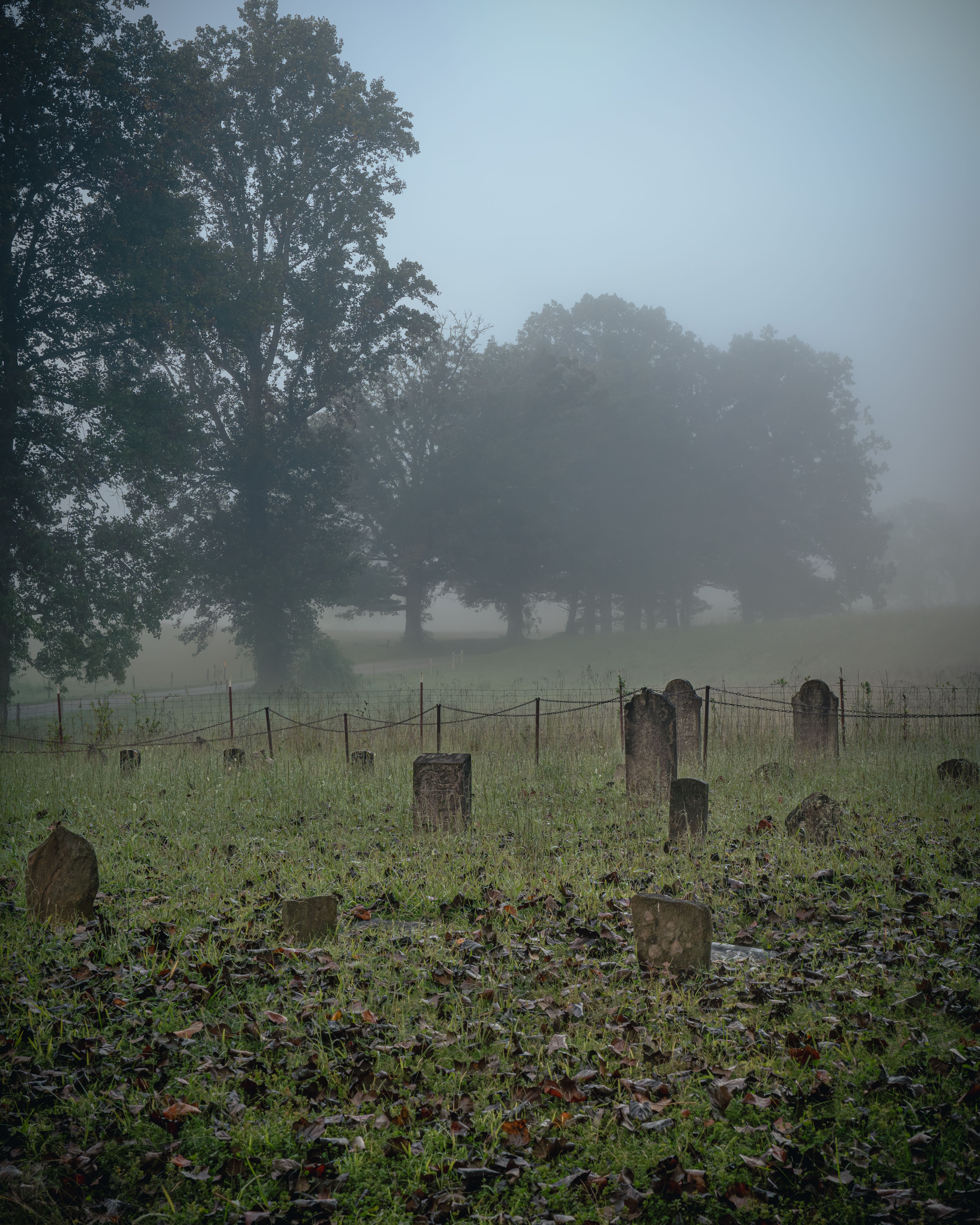 Misty Historic Graveyard in Rural Landscape · Free Stock Photo