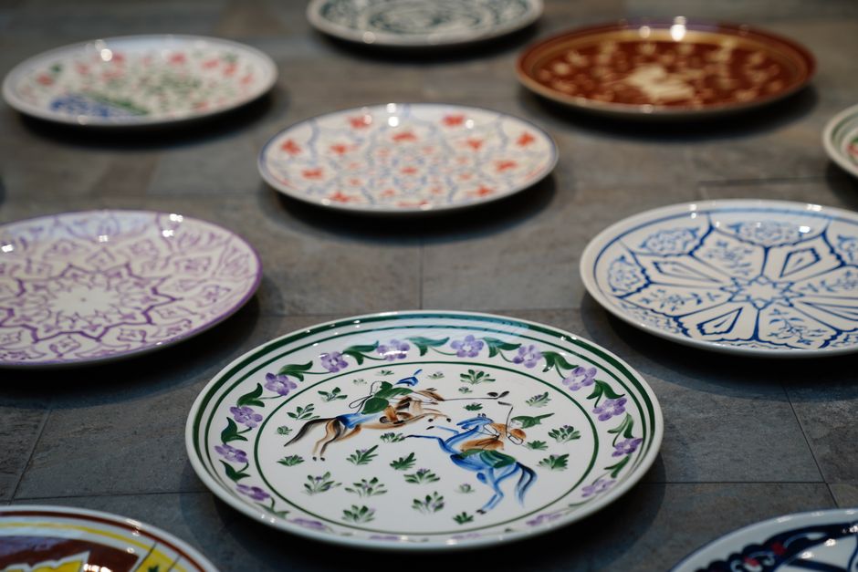 Beautiful hand-painted ceramic plates and mosaic art from Jordan