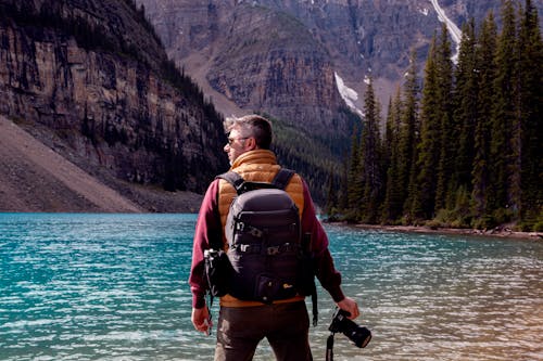 Man Wearing Black Backpack