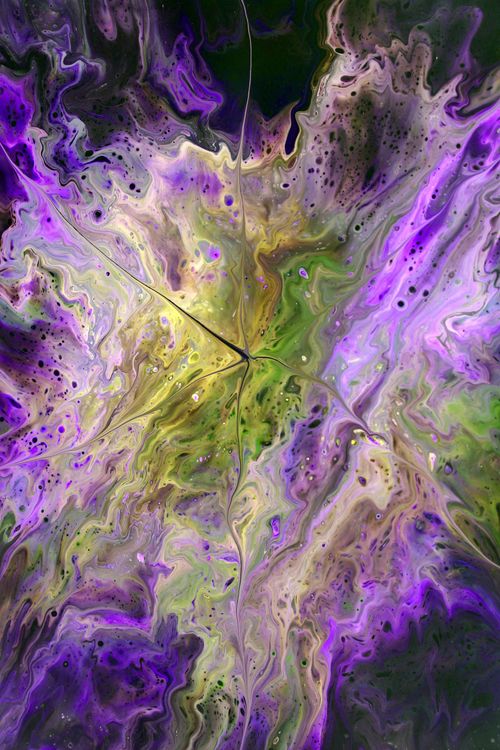 Free Colorful abstract painting with vivid purple and green swirls creating a dynamic visual effect. Stock Photo