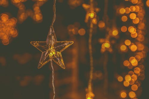 Macro Photography of Yellow Star String Light