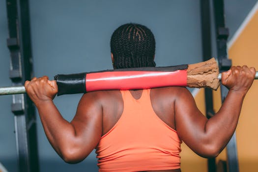 Strong woman lifting weights at the gym, showcasing determination and fitness.