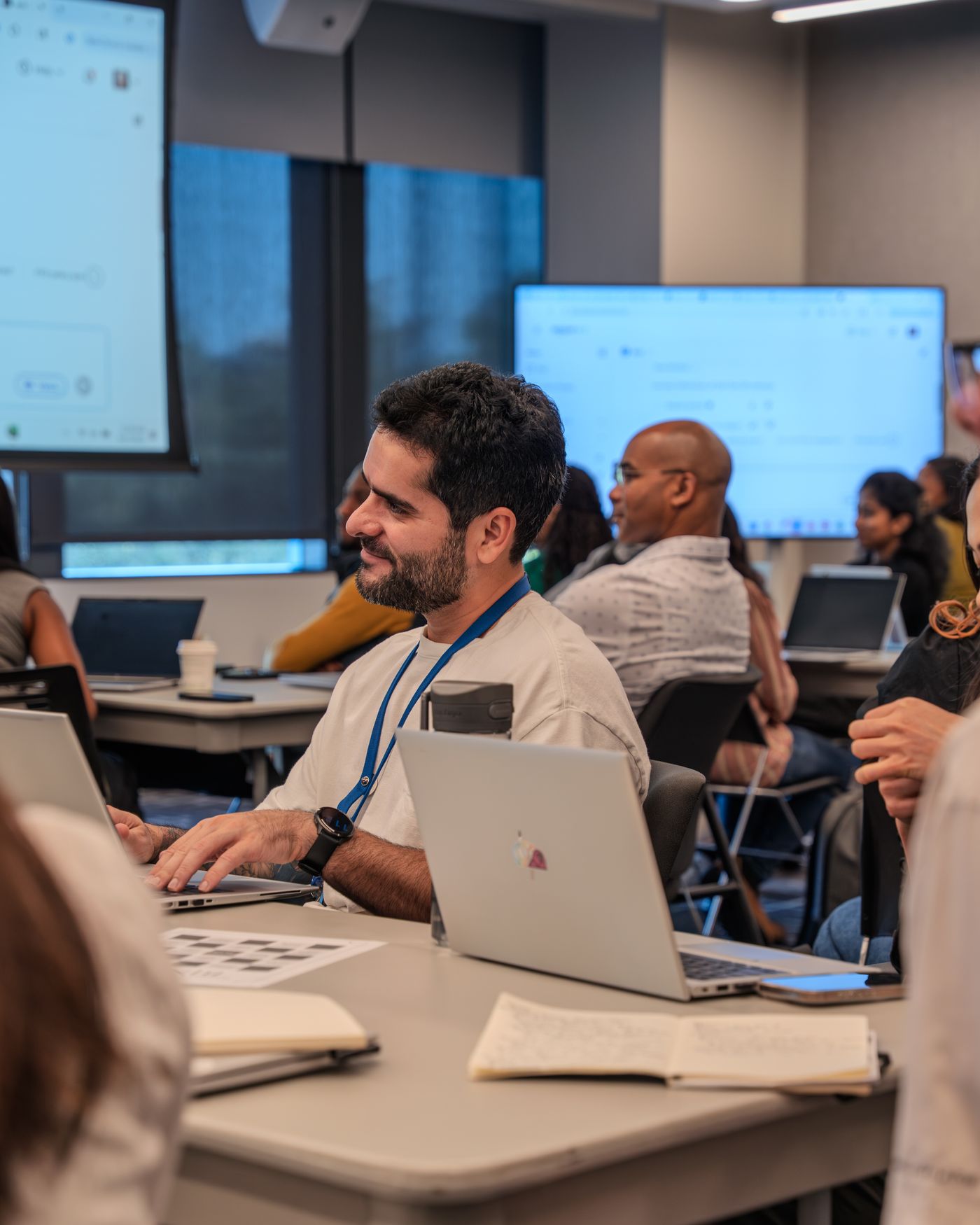 Professional team engaged in an interactive workshop