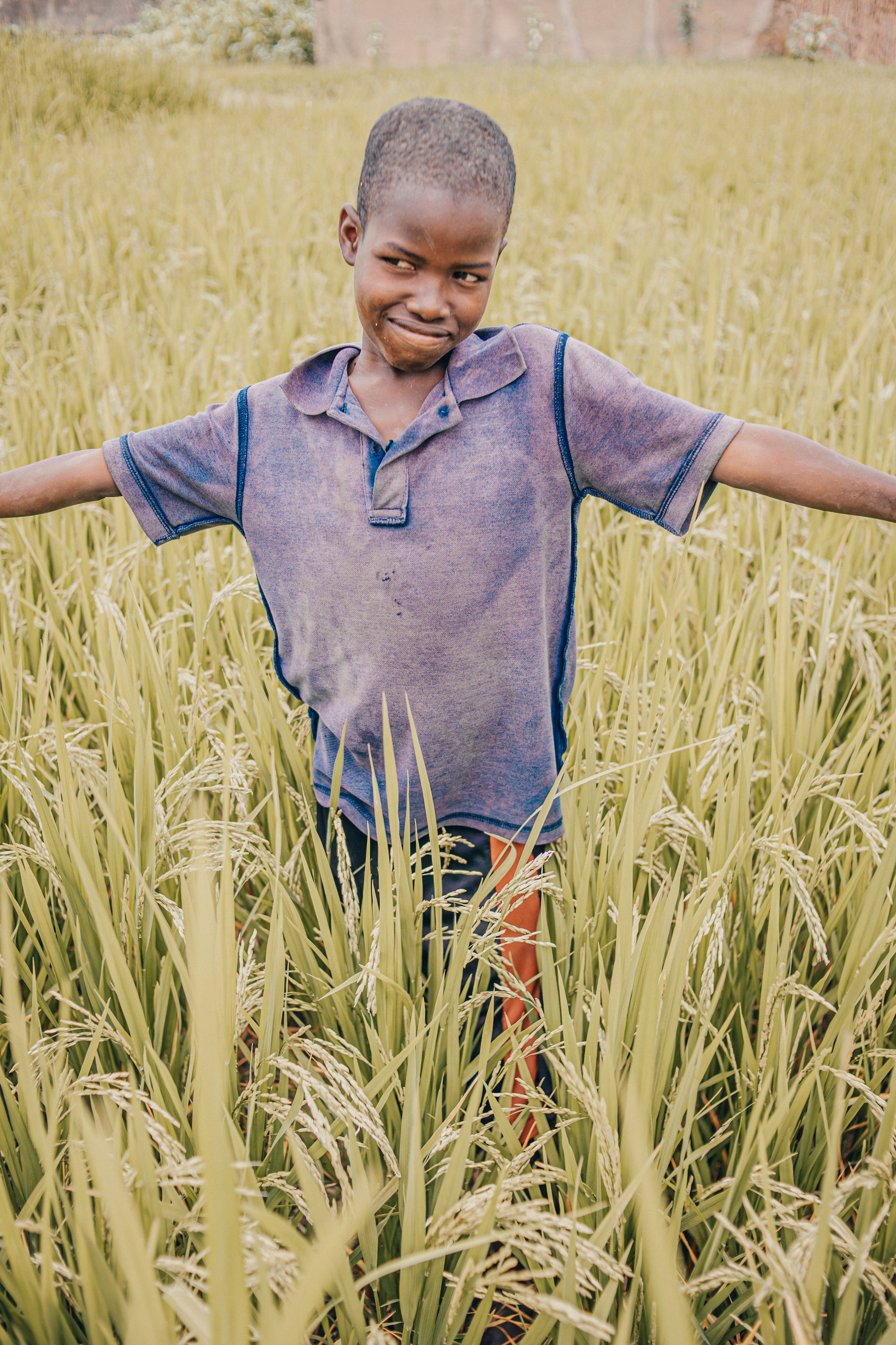 Child Smiling in Lush Green Rice Field · Free Stock Photo
