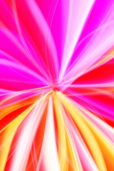 Bright abstract image capturing dynamic light trails with vivid pink, yellow, and orange hues.