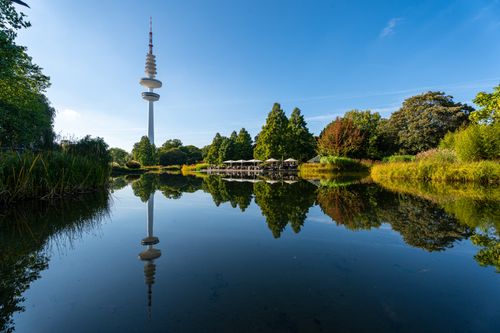 Free Beautiful reflection of the Heinrich Hertz Tower in Hamburg on a sunny day. Stock Photo