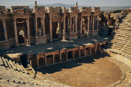 Historic Roman amphitheater in Hierapolis, showcasing ancient architecture.