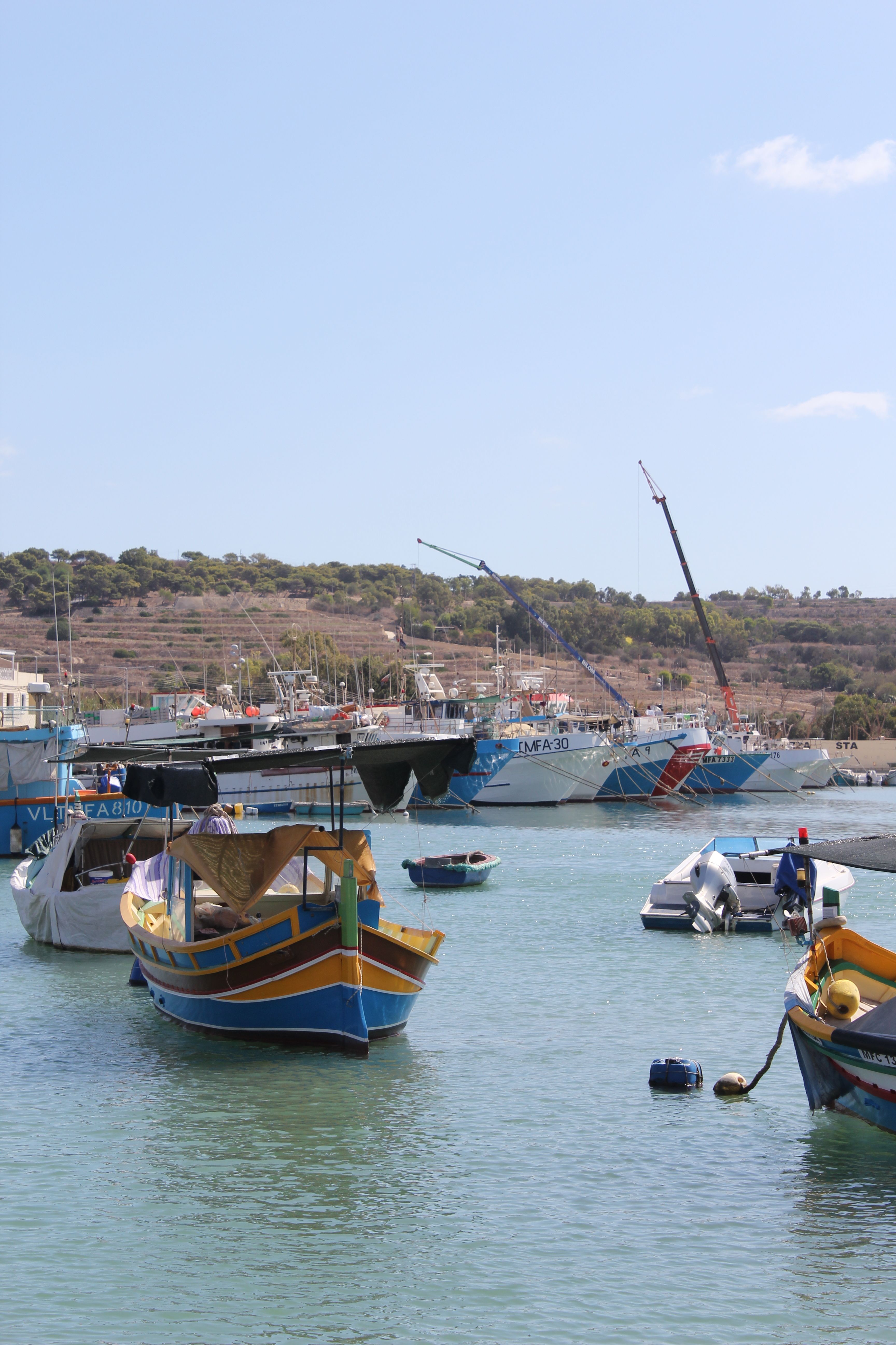 Colorful fishing boats in a scenic harbor · Free Stock Photo