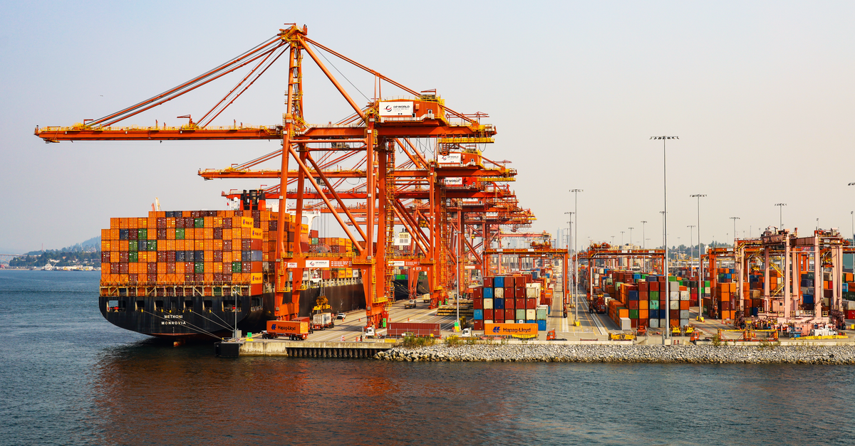 Shipping containers at a Canadian port, the trade and tariff talks with the United States still unresolved