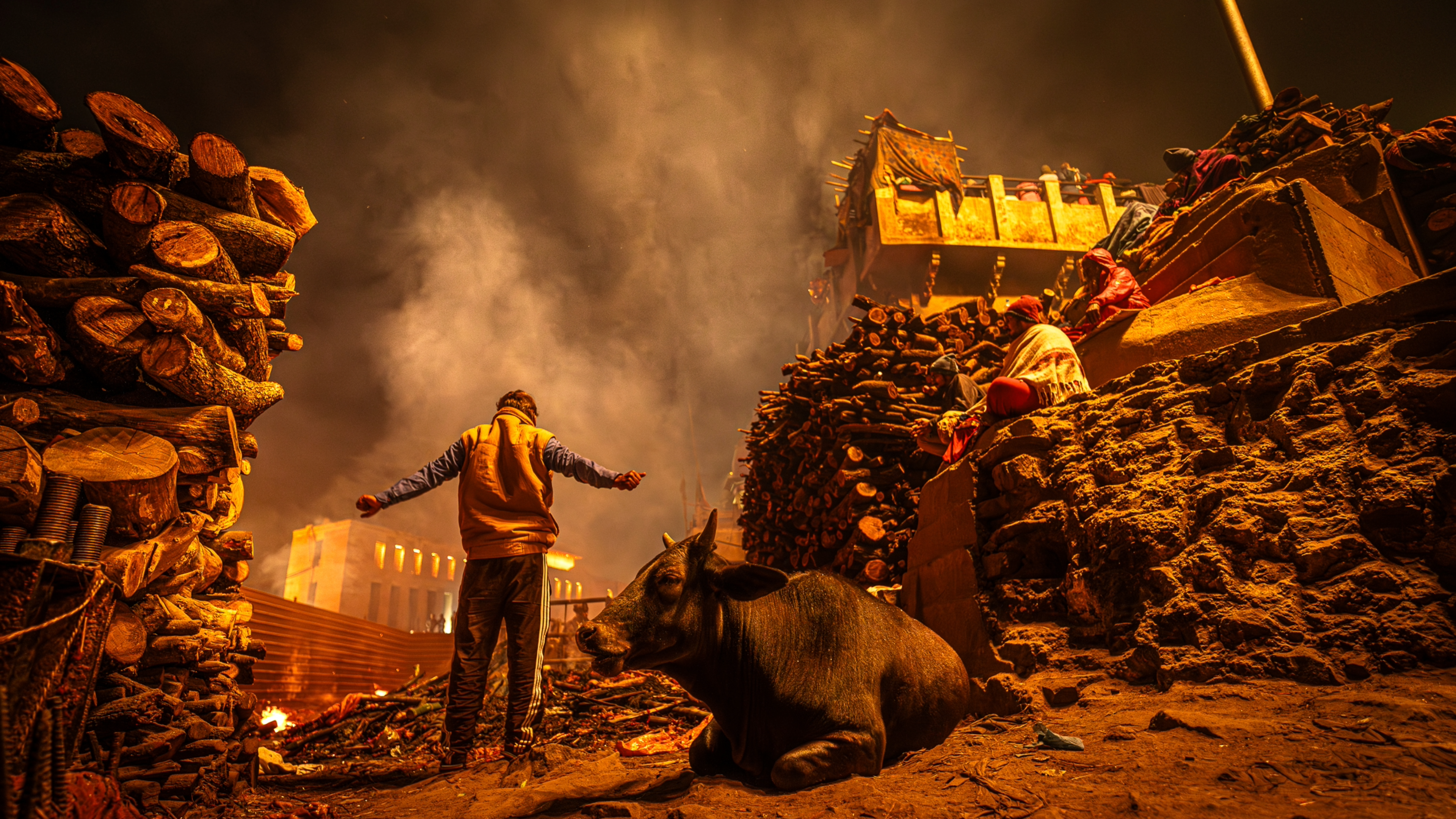 Ritual Nocturno De Varanasi Con La Vaca Sagrada · Foto de stock gratuita