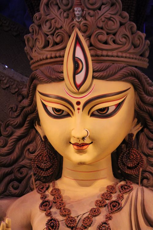 Free Intricate statue of Hindu Goddess Durga with detailed features and vibrant colors Stock Photo