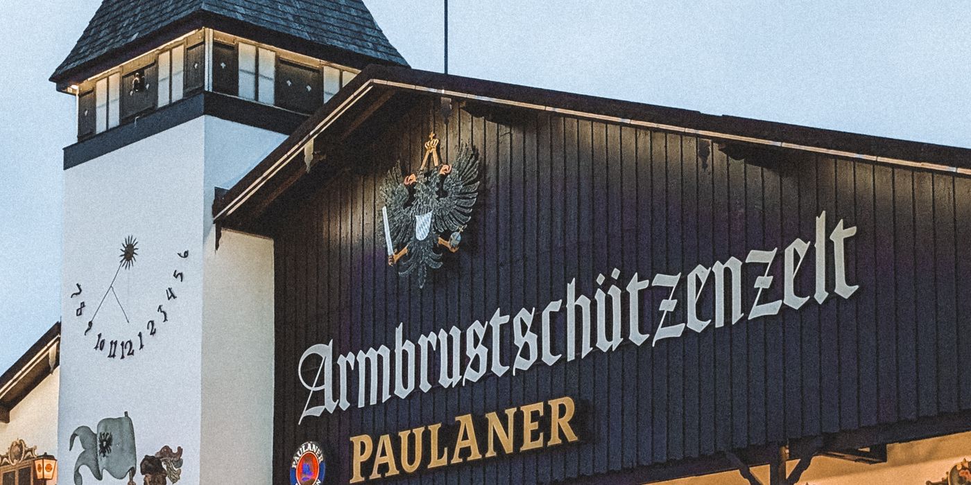 The Armbrustschuetzenzelt beer tent at Oktoberfest in Munich, Germany, during the festival