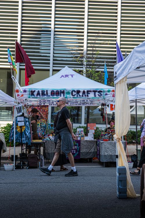 Free Colorful artisan booth display at Grand Rapids street fair with crafts and vendors. Stock Photo