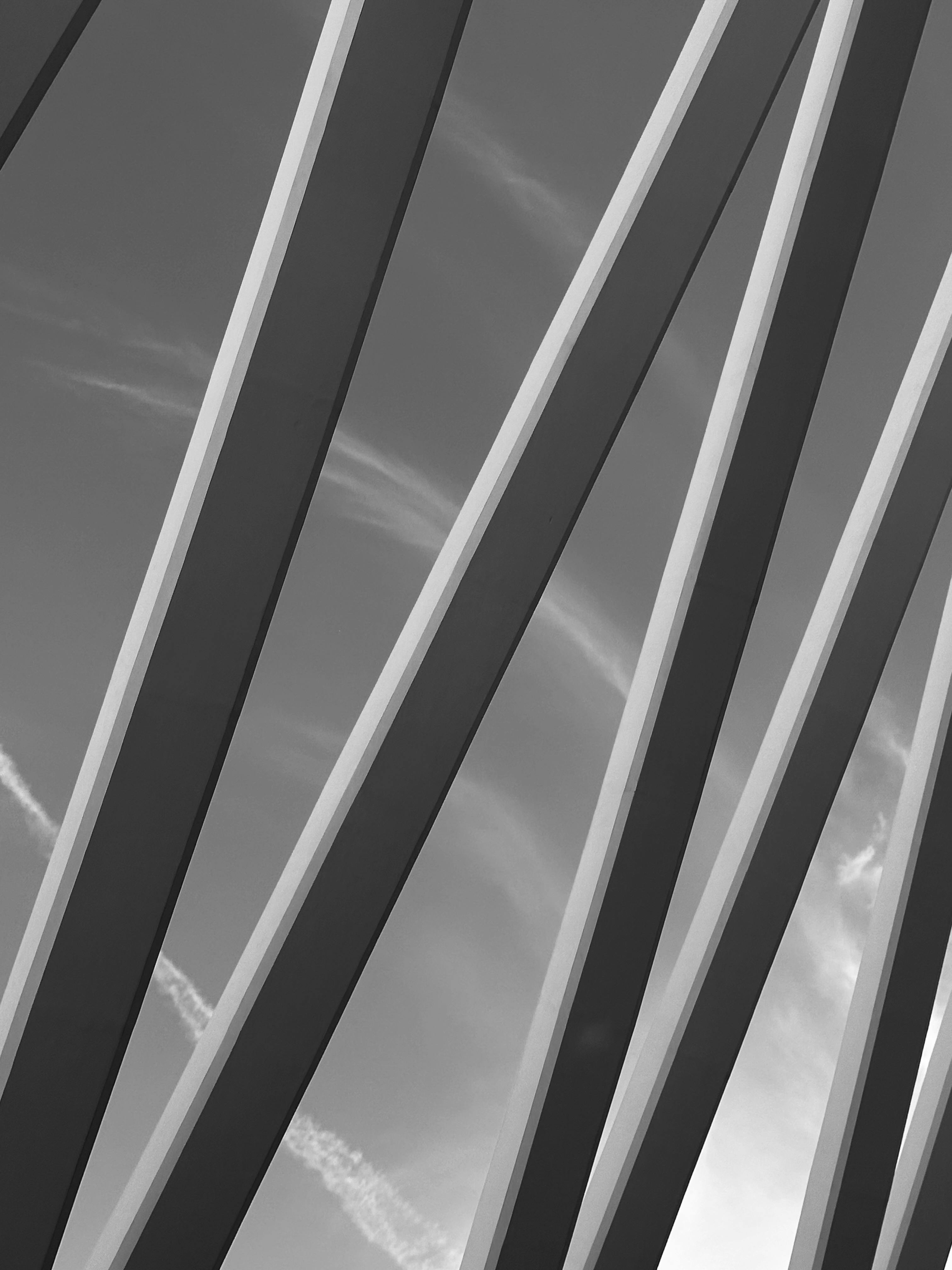 Free Black and white photo of abstract lines against a dynamic sky, showcasing modern architecture. Stock Photo