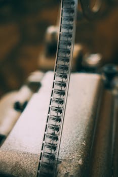 Close-up of a vintage film strip running through a classic projector, evoking nostalgia.