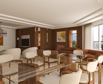 Elegant living room interior with modern furnishings and artistic decor in Casablanca.