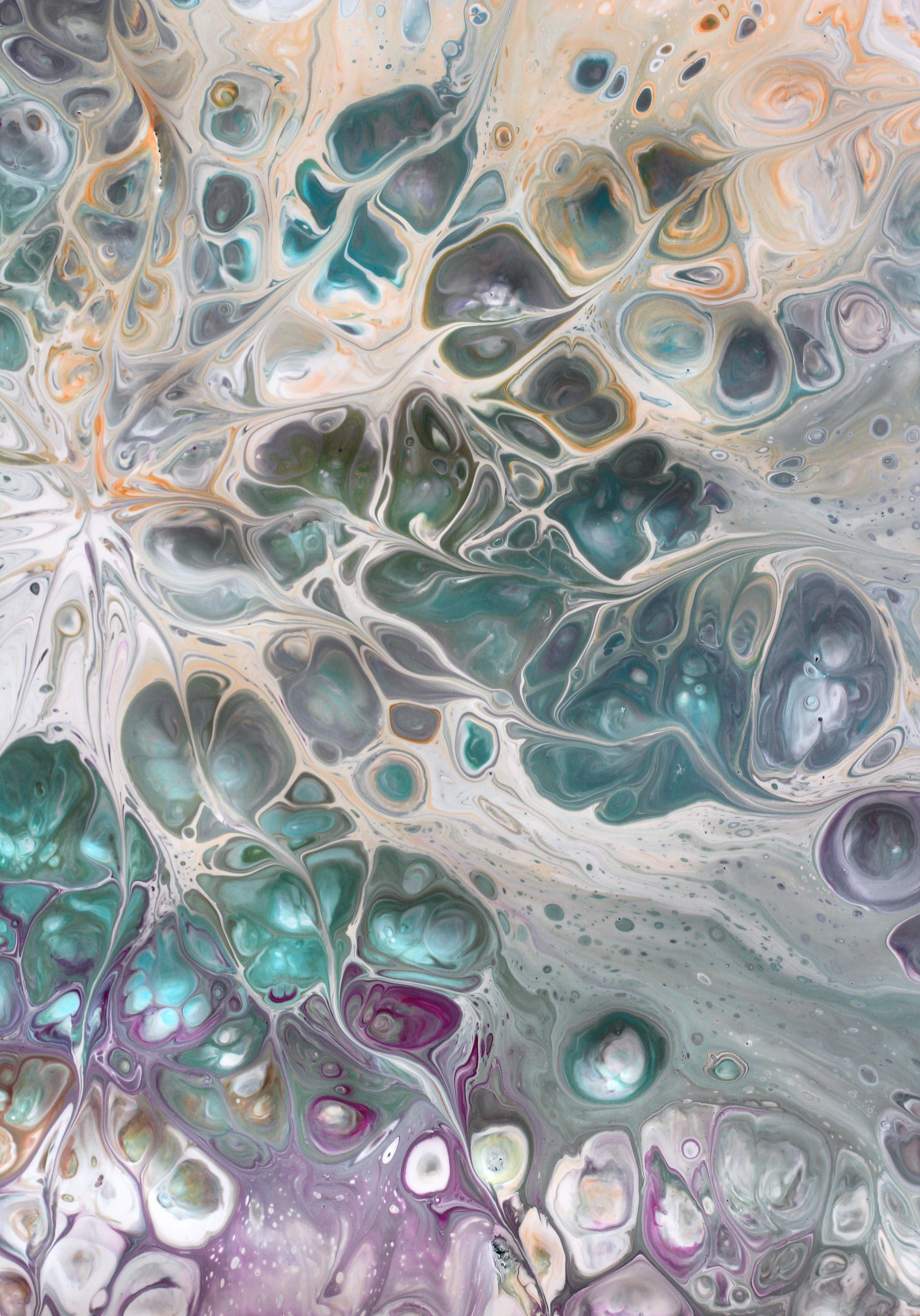 A vibrant and intricate abstract fluid art painting featuring organic patterns and textures.
