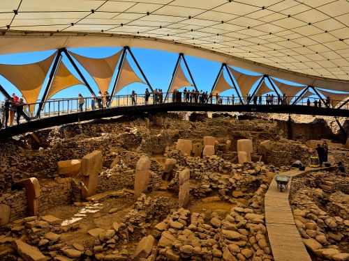 Free Tourists exploring Göbekli Tepe, the world's oldest known temple in Şanlıurfa, Türkiye. Stock Photo