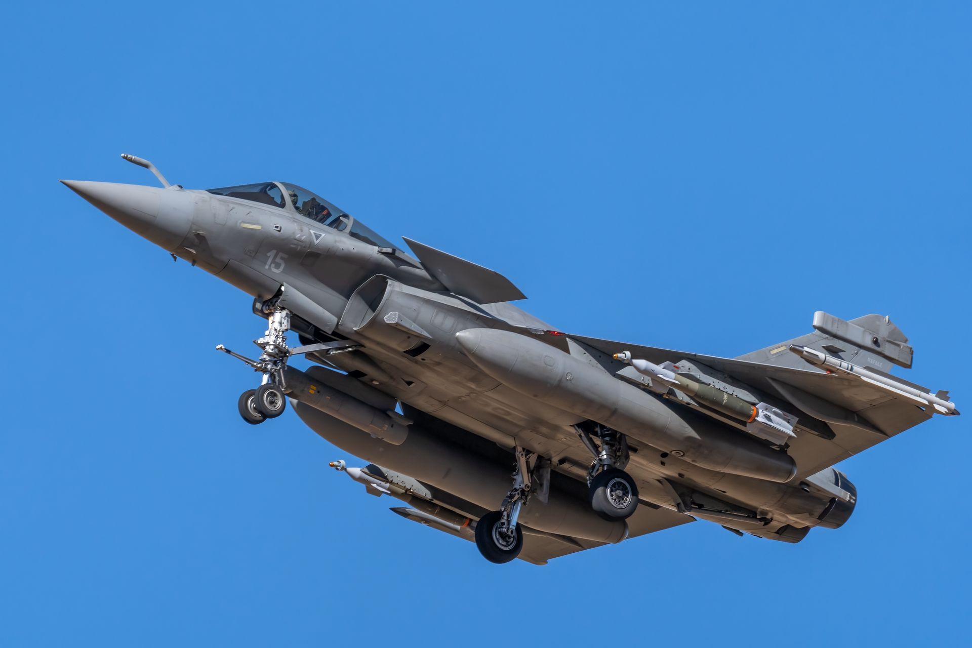 Dassault Rafale jet aircraft flying over Los Llanos, Spain.