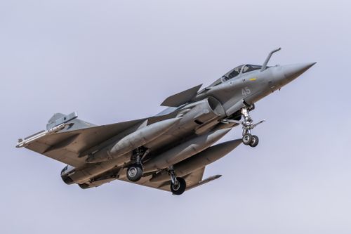Free Close-up of a Dassault Rafale jet in flight at Los Llanos, Spain. Stock Photo