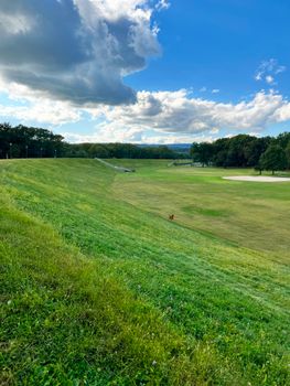 Serene coastal links golf resort under blue sky