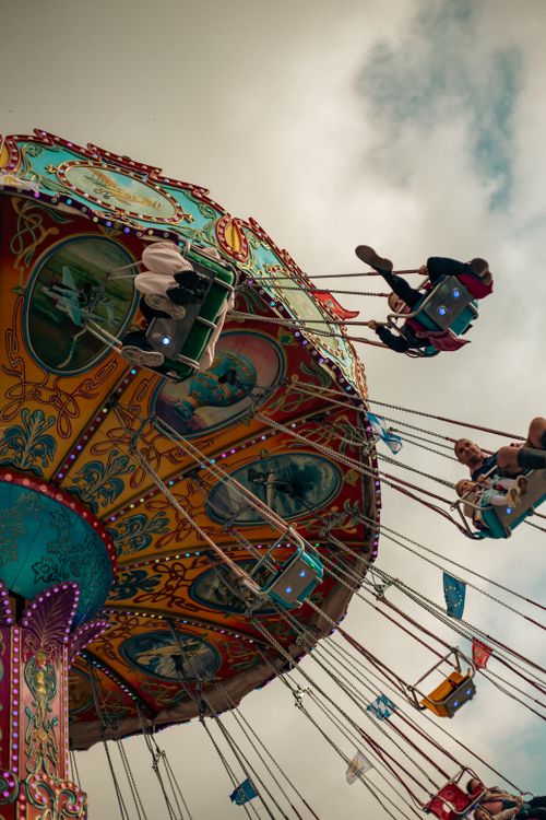 Free Colorful chain carousel at Oktoberfest in Munich, capturing joy and excitement. Stock Photo