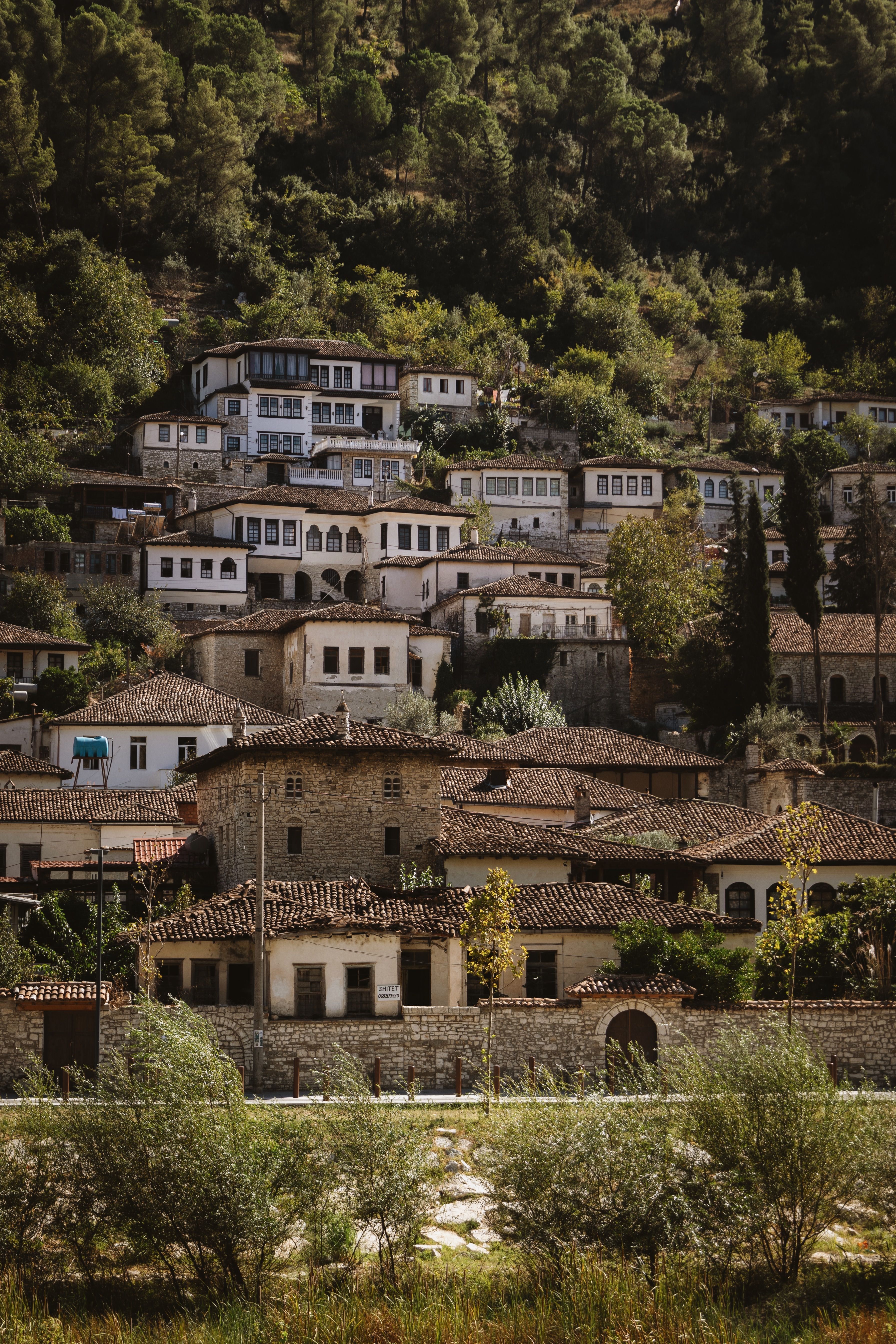 Stunning view of Ottoman-style houses in Berat, a UNESCO World Heritage site in Albania.
