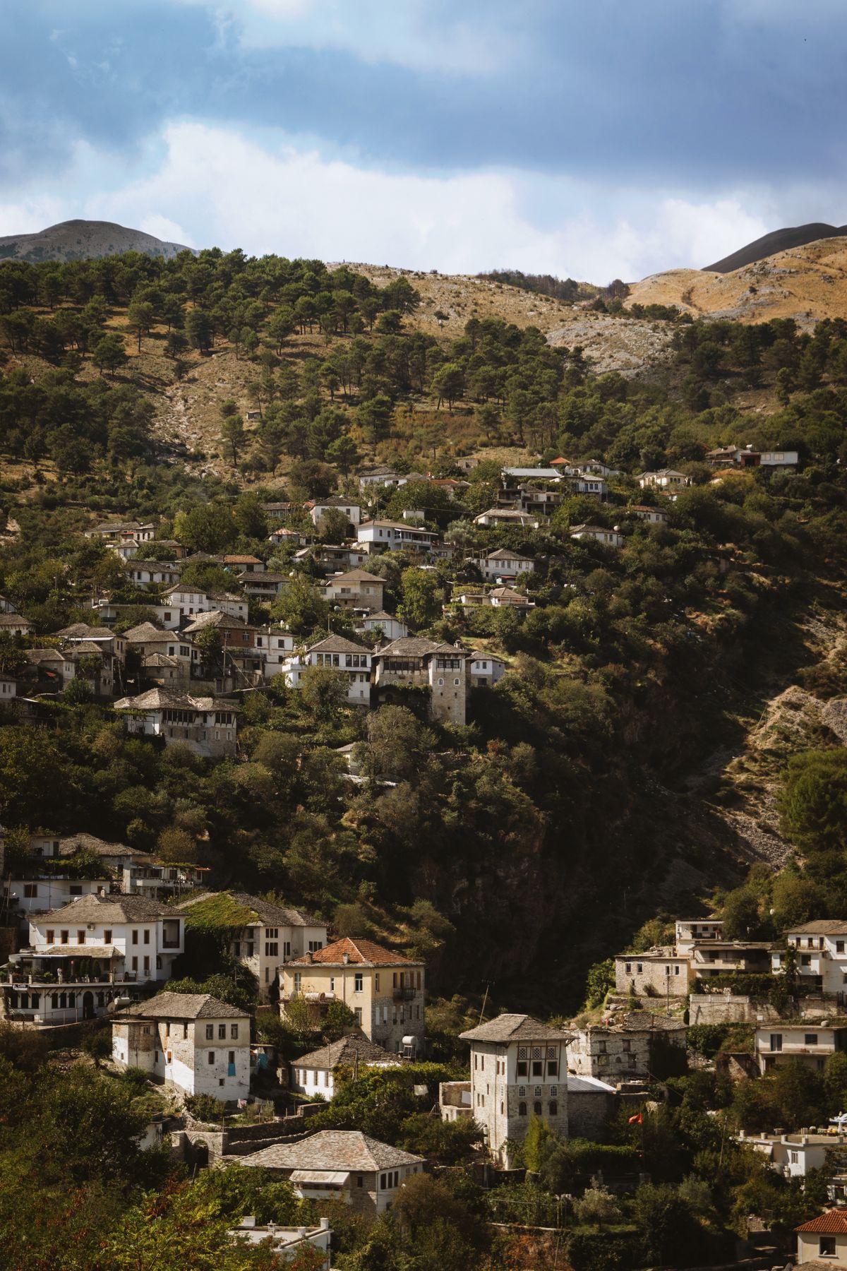 Traditional stone houses with slate roofs in Gjirokaster