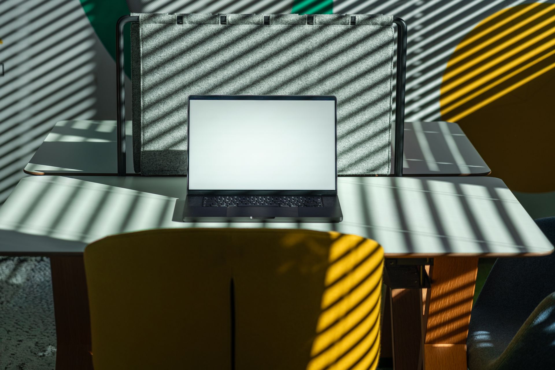 Laptop Workspace Shadows Light Interior office space